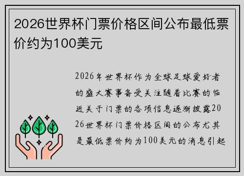 2026世界杯门票价格区间公布最低票价约为100美元