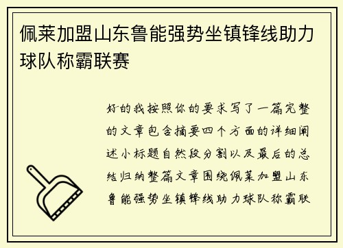佩莱加盟山东鲁能强势坐镇锋线助力球队称霸联赛