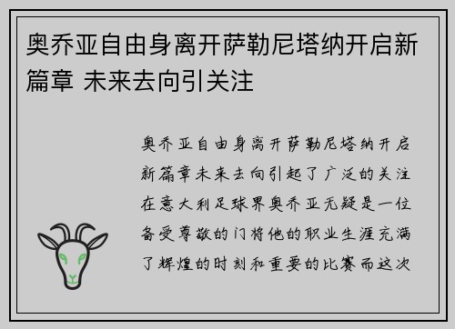 奥乔亚自由身离开萨勒尼塔纳开启新篇章 未来去向引关注